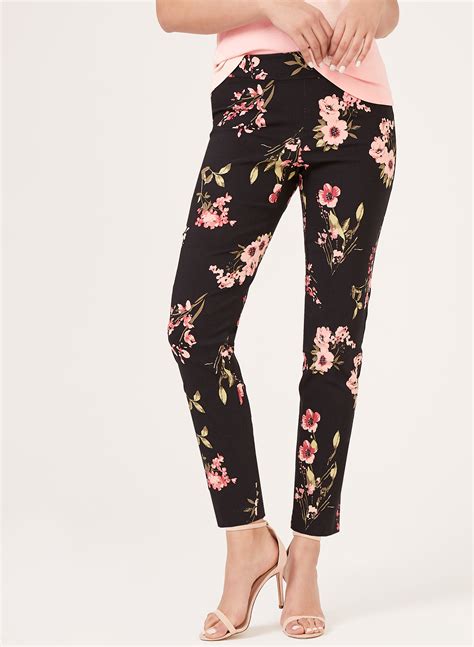Floral Print Pull On Slim Leg Pants Laura