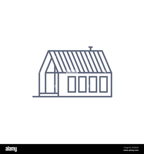 Farmhouse Line Icon Village House Or Wooden Cabin In Linear Style On