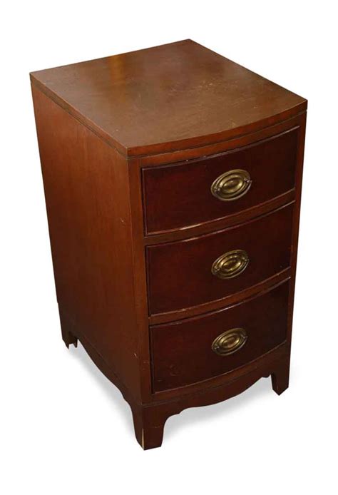 All pieces are also sold separately as follows chest of drawers $250, dresser $175, nightstand $75, vanity $150, full bedframe $125. 1940s Mahogany Bedside Table | Olde Good Things