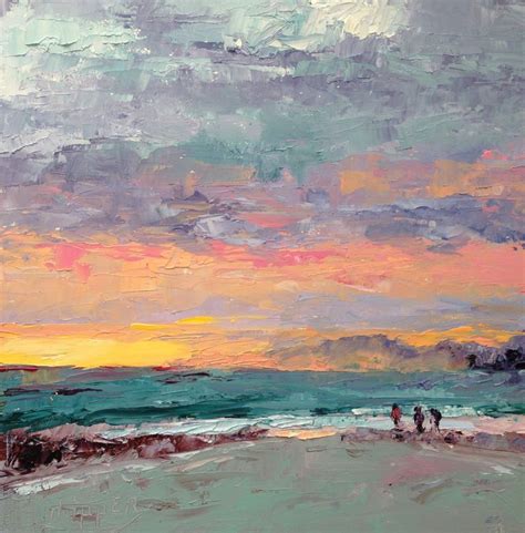 Sunset On Ventura Beach Palette Knife Painting Oil On