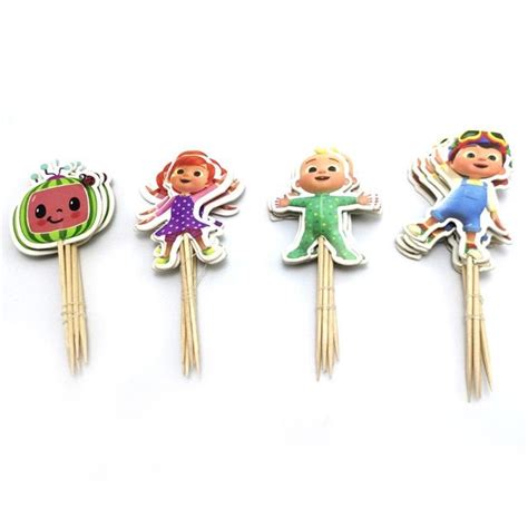 24pcslot Cocomelon Theme Kids Favors Decorate Cupcake Toppers With