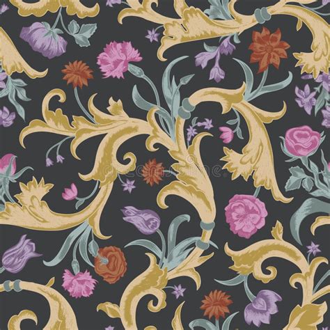 Floral Seamless Vector Wallpaper Pattern With Roses In Vintage S Stock