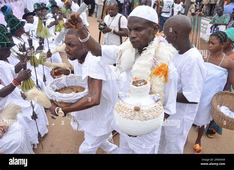 Olokun Worshipper Praying During The Olojo Festival Osun State