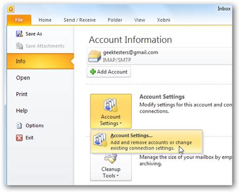 Add Your Gmail Account To Outlook 2010 Using IMAP