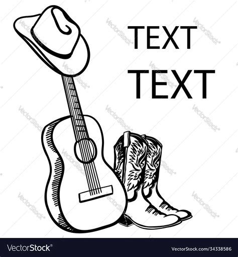 Country Music Acoustic Guitar With Cowboy Hat And Vector Image