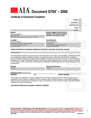Start studying aia documents g series. Aia Substantial Completion Certificate - Fill Online, Printable, Fillable, Blank | PDFfiller