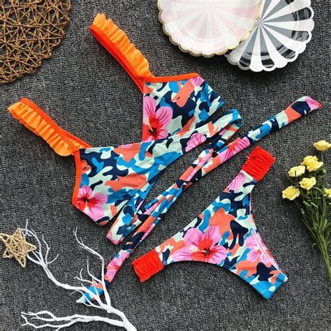 Ariel Sarah Brand Bikini 2018 Bandage Bikinis Set Push Up Swimwear Women Swimsuit Sexy Floral