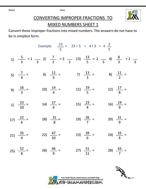 Mixed Numbers Worksheets For 3rd Grade