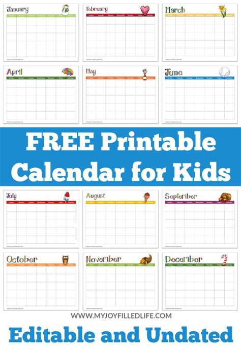 Free Printable Calendar For Kids Editable Undated Kids Calendar