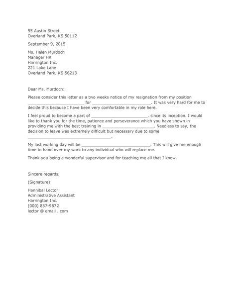 Simple Resignation Letter Sample 2 Weeks Notice
