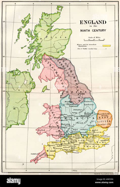 Map Of England In The Ninth Century Stock Photo Alamy