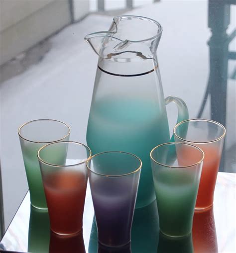 Vintage Pitcher and Tall Tumblers Glasses by West Virginia Glass