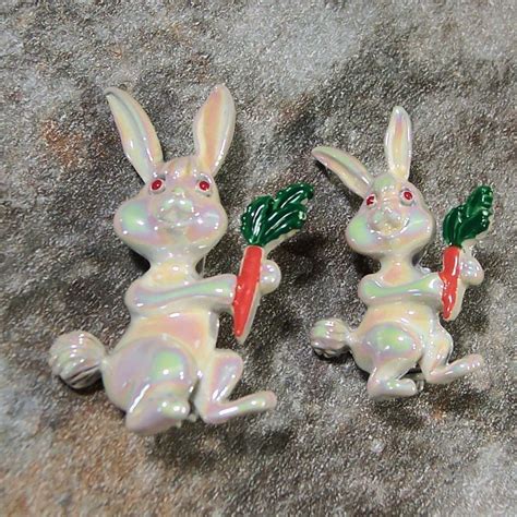 Vintage Iridescent Enamel Bunny Rabbit Pins From Ruthsredemptions On