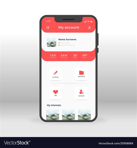 Red User Account Ui Ux Gui Screen For Mobile Apps Vector Image