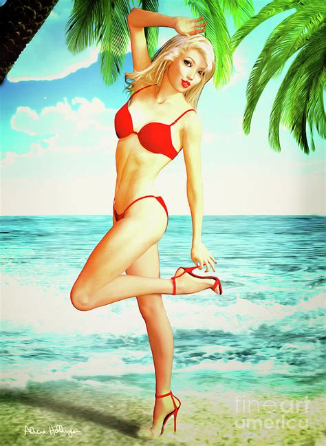 Pin Up Beach Blonde In Red Bikini Digital Art By Alicia Hollinger