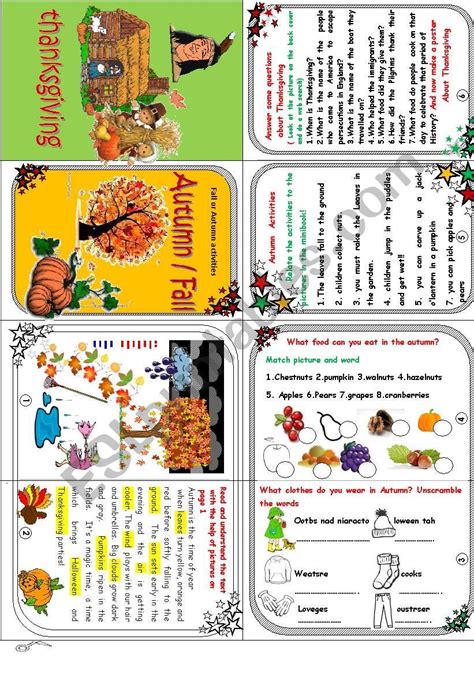 Autumnfall Minibook Vocabulary In Context Activities Thanksgiving