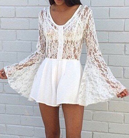 Refreshing White See Through Hollow Out Lace Spliced Romper For Women