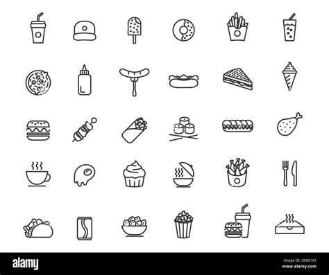 Set Of Linear Fast Food Icons Food And Drink Icons In Simple Design