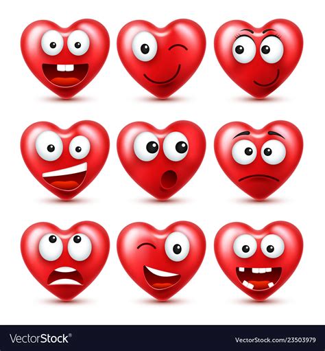 Heart Smiley Emoji Set For Valentines Day Vector Image