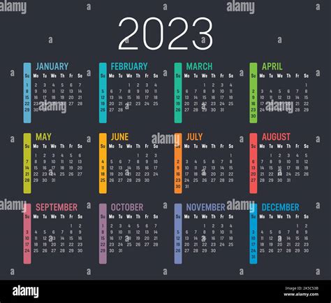 Calendario Colorido Del Año 2023 Aislado Sobre Un Fondo Oscuro
