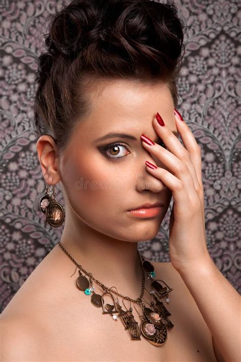 Nude Brunette In An Unusual Bead Decoration Stock Photo Image Of Portrait Fashion