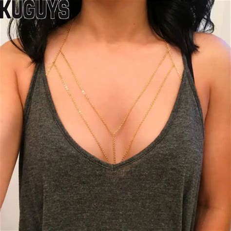 Kuguys Trendy Gold Silver Alloy Backless Double Breast Chains Women