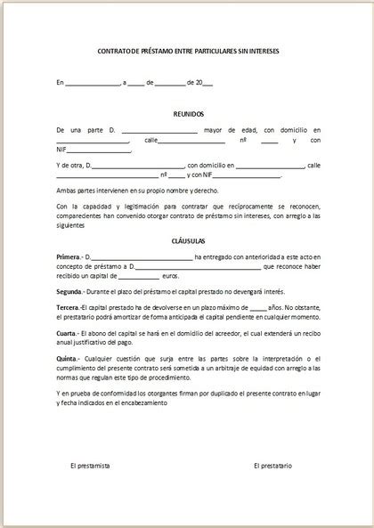 Modelo Contrato De Prestamo De Dinero Entre Particulares Noticias