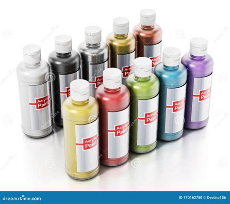 Acrylic Paint Bottles With Color Choices Isolated On White Background