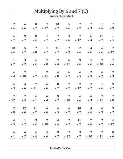 Multiplication Worksheets Numbers 1 6