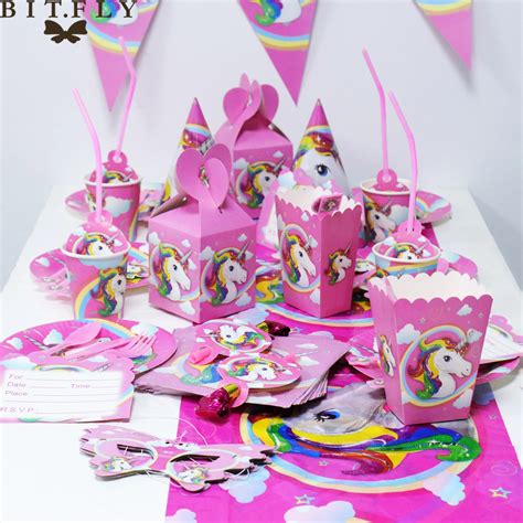Unicorn Party Theme Pony Party Supplies Sets Plate Cake Dish Pennants