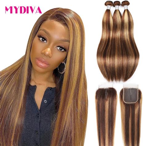 Highlight Ombre Bundles With Closure P4 27 Brazilian Straight Hair