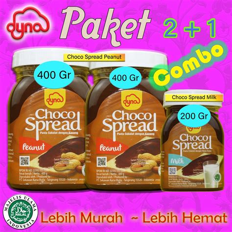 Jual Selai Roti Selai Coklat Kacang Selai Coklat Susu Dyna Choco Spread Paket 2 1 Combo Varian