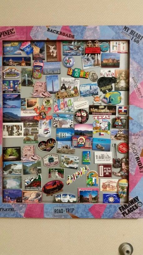A Bulletin Board Covered In Pictures And Magnets