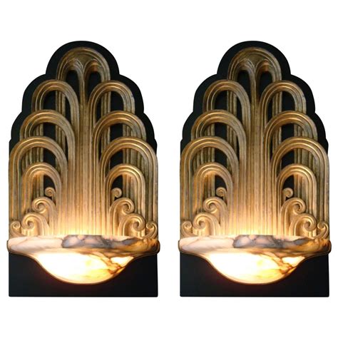 Pair Of Art Deco Fountain Sconces Wall Lights Theater Lamps Circa 1930