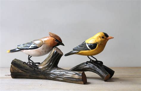 Carved Cottage Style Vintage Wood Bird Figurines Rustic Bird Etsy