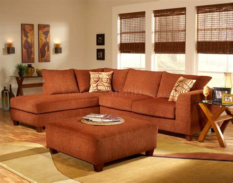 Terracotta Fabric Modern Sectional Sofa Woptional Ottoman