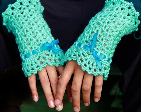 Crochet Wrist Warmers With Lace Edging Pdf Pattern Etsy