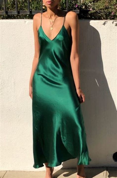 Green Long Prom Dress V Neck Prom Dress，4928 In 2020 Slip Dress Silk Slip Dress Green Silk