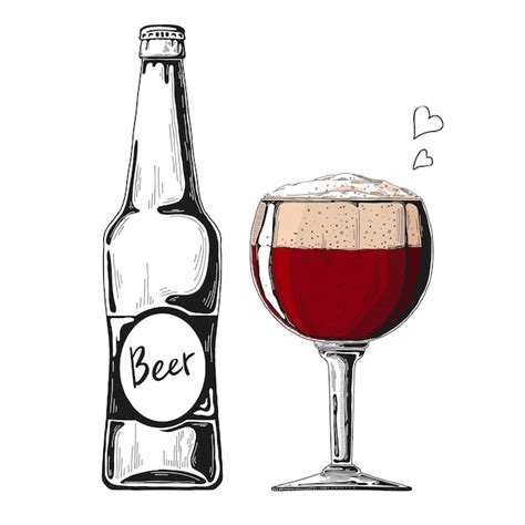 Botella De Cerveza Vaso Con Cerveza Ilustración De Un Estilo De