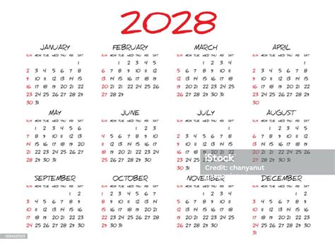 Vetores De Modelo Mensal De Calendário Para 2028 Ano Design De
