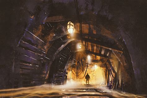 Inside Of The Mine Shaft With Fog Stock Illustration Download Image