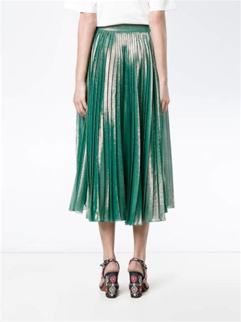 Gucci Plisse Silk Voile Lamé Midi Skirt In Peppermiet Greee Modesens