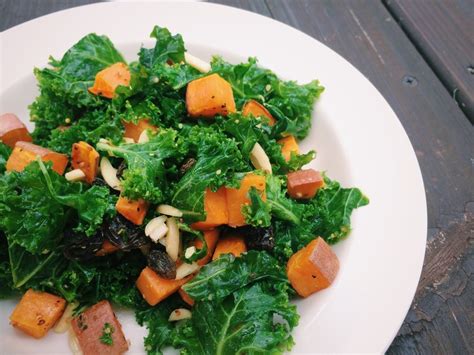 For winter holidays, you can replace the raisins with dried cranberries. Kale & Roasted Sweet Potato Salad (with Raisins & Almonds) — Maria Makes | Wholesome, Simple ...