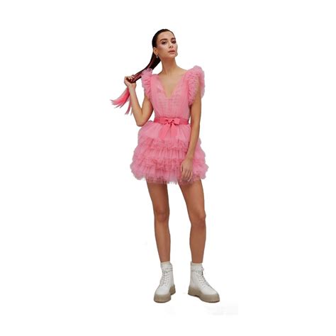 Teen Idol Orione Tulle Mini Dress With Shoulders Pink Dresses