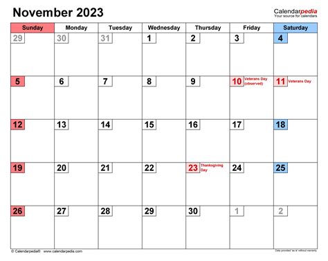 Famous November 2023 Calendar With Holidays Printable Ideas Calendar