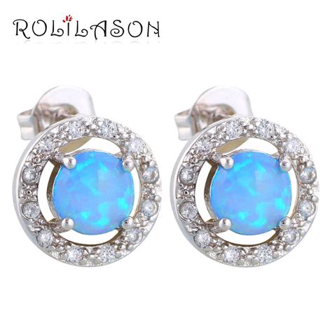 Zirconia Round Style Wholesale Retail Blue Fire Opal Silver Stamped