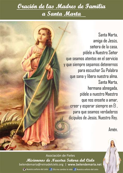 Oración De Las Madres De Familia A Santa Marta Nuestra Señora Del Cielo