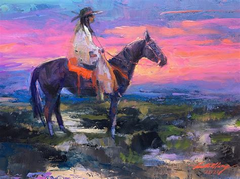 Original Oil Painting Sunset Native American Horse Western Art Etsy