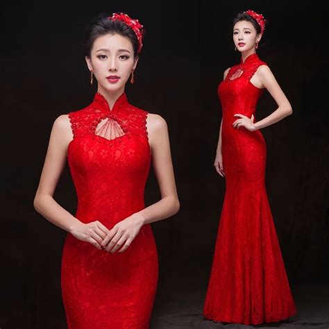 hot sale 2016 red lace long qipao cheongsam oriental evening gowns sexy backless dresses chinese