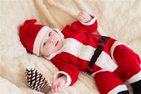 Baby Boy In Santa Costume Christmas New Year Stock Image Image Of